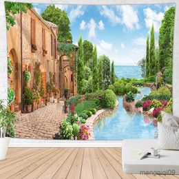Tapestries Landscape Tapestry Retro European Holiday Decorations Natural Scenery Sea Mountain Beach Dormitory Home Decor for Balcony R230710