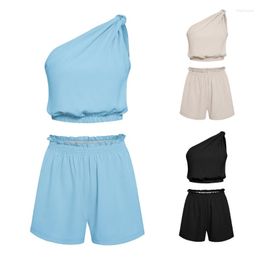 Women's Tracksuits Womens Two Piece Outfit Set Ladies Bathing Suit Sweatsuits Tops Sleeveless One Shoulder Crop Top Shorts