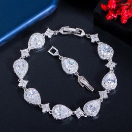 Link Bracelets ThreeGraces Bling Cubic Zirconia Stone White Gold Colour Fashion Bridal Wedding Bracelet For Brides Bridesmaid Prom Jewellery