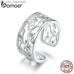 Wedding Rings Bamoer Tree of Life Women's Wide Finger Ring 925 Sterling Silver No Size Adjustable Ring New Design Bague BSR125 Z230711