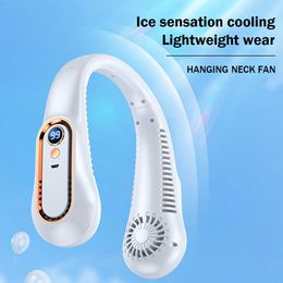 Electric Fans Bladeless Hanging Neck Fan Portable Rechargeable Neck Cooling Fan 5 Speeds Adjustment 1800mAh LED Display for Home School Office