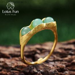 Wedding Rings Lotus Fun Real 925 Sterling Silver 18K Gold Ring Handmade Exquisite Jewellery Natural Stone Creative Pea Pod Design Ring Z230712