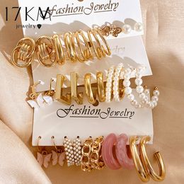 Stud 17KM Pearl Twist Hoop Earrings Set Butterfly Acrylic Dangle for Women Metal Hollow Gold Plated Earring Cartoon Jewelry 230710