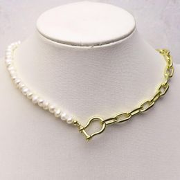 Chains 5 Strand 4-5mm Pearls Necklace Handmade Link Metal Chain Women Gift Jewelry 9795