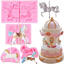 Baking Moulds Carousel Horse Silicone Fondant Molds Chocolate Lollipop Candy Resin Mould Baby Birthday Cake Decorating DIY Accessories