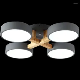 Ceiling Lights Simple 220V LED With White Metal Lampshade For Living Room Wooden Modern Grey Round Bedroom Lamp