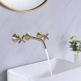 Bathroom Sink Faucets Luxury High Quality Brass Faucet Brushed Gold Wall Mounted Cold Water Basin Mixer Tap Modern Design Copper
