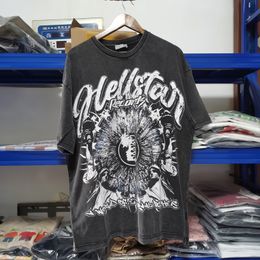 Mens TShirts Hellstar Tshirts Summer Do Old Wash High Street Vintage Side Face Print Womens Loose Short Sleeve 230710