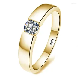 Cluster Rings Certificate Real Tibetan Silver 925 Jewelry Simple Round Clear CZ Charm Gold Color Finger For Women Men Wedding Band
