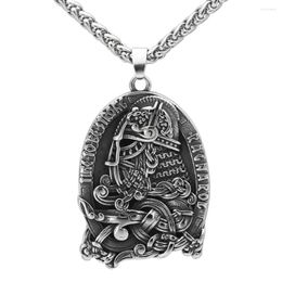 Pendant Necklaces Style Odin Rune Viking Warrior Wen Titanium Steel Necklace Men's Long Sweater Chain