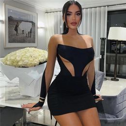 Casual Dresses European And American Style 2023 Summer Women's Sexy Perspective Mesh Patchwork Colour Contrast Wrap Buttocks Dress