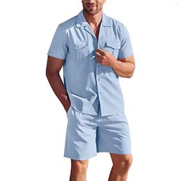 Men's Tracksuits 2023 Fashion Linen Casual Beach Short-sleeved Shirt Suit Summer Loose Cotton Cardigan Shirts Short Pants