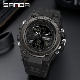 SANDA 2023 Sports Military Men's Watches Waterproof Dual Display Quartz Watch Men Wristwatch For Male Clock Relogios Masculino