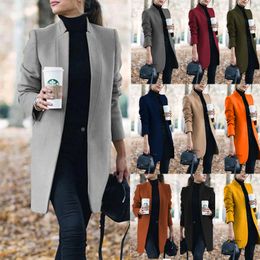 Autumn/Winter Women's Wool Blends New European American Fashion Outerwear Solid Stand Collar Neck Woollen Coat