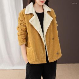 Women's Trench Coats 2023 Women Winter Jacket Thick Faux Fur Lined Female Parkas Fashion Corduroy Bomber Jackets Cute Outwear