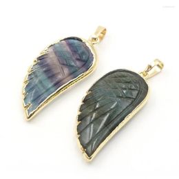 Pendant Necklaces XSM Reiki Crystal Fluorite Labradorite Angel Wing Necklace Hand Carved Healing Stone For Women Jewellery