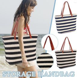 Storage Bags Beach Bag Pool Handbag Fashion Handmade Straw Shoulder Striped With Zipper For Women Shopping Gym Grocery T M8V4