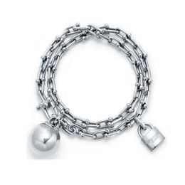 Trendy Bracelets Accessories 925 Sterling Silver Winding U-shaped Lock Head Round Ball Pendant European and American Style Bracelet