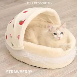 Cat Bed Semi-closed House Plush Removable & Washable Dual Purpose Pet Bed Dog Bed Tent For Indoor Kitten Hut
