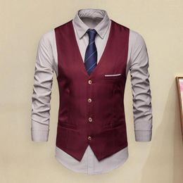 Men's Vests Men Suit Vest Formal Business Style Sleeveless V Neck Slim Fit Cardigan Single-breasted Solid Colour Silky Fabric Pockets Groom W