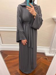 Ethnic Clothing 2 Piece Abaya Set Sleeveless Long Dress Kimono Islamic Muslim Woman Dubai Modest Matching Outfit Casual (No Scarf)