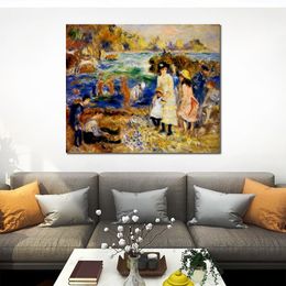 Impressionist Canvas Art Children by The Sea in Guernsey Pierre Auguste Renoir Painting Handcrafted Landscapes Hotels Room Decor