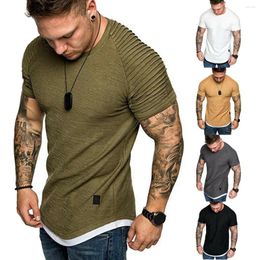 Men's Suits H012 Casual T-Shirts Pleated Wrinkled Slim Fit O Neck Short Sleeve Muscle Solid Tops Shirts Summer Basic Tee