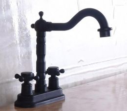 Kitchen Faucets Dual Cross Handles Black Oil Rubbed Bronze Swivel Spout Bar Sink Bathroom Two Holes Basin Faucet Mixer Tap Anf240