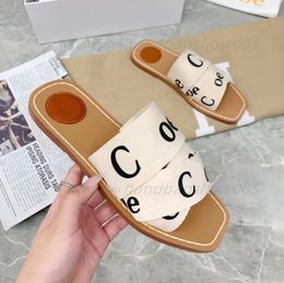 Top Designer Slippers Sandals Women Woody Flat mules Slides Sandals Canvas leather Slippers Beach Slides flip flops women luxury Letter Fabric Slides Outdoor Shoes