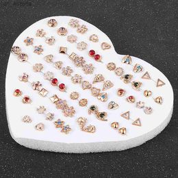 NEW 12~36 Pairs Fashion Women Girls Resin Plastic Crystal Diamante Flower Stud Earrings Set Random Style Gold Color Jewelry L230620