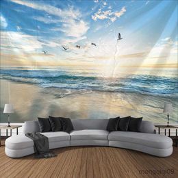 Tapestries Ocean Wave Sunset Beach Wall Tapestry Art Decorative Blanket Curtain Hanging Home Bedroom Living Room Decoration R230710