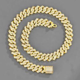 Strands Hiphop Men Women 16mm Prong Cuban Link Chain Necklace Bling Iced Out 2 Row Rhinestone Paved Miami Rhombus Jewelry 230613