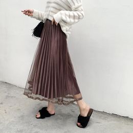 Skirts Women Tulle Skirt Fashion Velvet Mesh Spring Korean Elastic High Wasit Long Elegant Chic Ladies Party Faldas