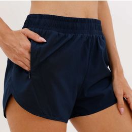 2023 Womens Yoga Lined High Waist Shorts Exercise Short Fitness Wear Girls Running Elastic Pants Sportswear With Zipper Pocket lulultwo