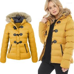 Women's Trench Coats Autumn And Winter Cotton Clothing Women's Short Hat Warm Coat Horn Button Decoration Jackets For Women