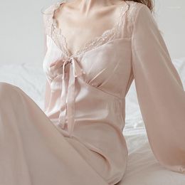 Women's Sleepwear Retro Princess Style Nightdress Female Long Sleeved Lace Nightgown Elegant Court Rayon Home Dress Nightwear