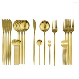 Dinnerware Sets Gold Cutlery Set Fruit Cake Fork Stainless Steel Kitchen Tableware Flatware Des Silverware 6set 30Pcs