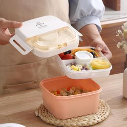 Dinnerware Sets Portable Lunch Box 2-Layer Detachable Bento Microwavable Storage Container Leakproof Divide Salad Boxes Spoon Fork