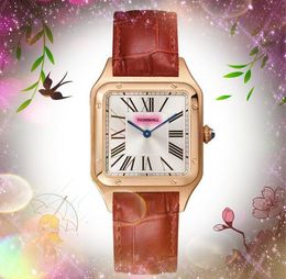 Luxury Women Square Roman Tank Dial Watches 27mm 22mm 316L Stainless Steel Case Quartz Lady Clock Red Blue Green Leather Band Small Thin Watch Christmas Gifts