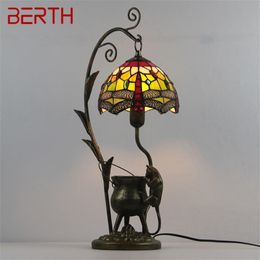 Decorative Objects Figurines BERTH Tiffany Glass Table Lamp LED Modern Creative Design Novelty Desk Light For Decor Home Living Room el Bedside 230710