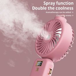 Electric Fans Portable 5000mAh Spray Fan In 1 Air Humidifier Hydrator Electric Fan With LCD Display 5-speed Wind Mini USB Rechargeable Fan