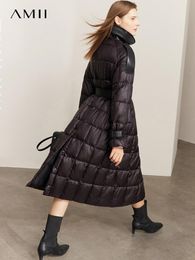 Fur Amii Minimalism Down Jacket Women 2022 Winter New Commuter Fashion Belt Design Solid Warm Antistatic Long Clothing Tops 12241180