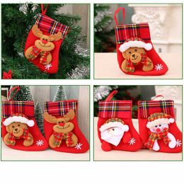 1pcs Christmas Socks Gift Socks Santa Elk Fabric Christmas Stocking Decoration Snowman Santa Claus Elk Bear Print Christmas Gift L230626