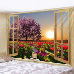 Tapestries Three-Dimensional Window Nature Scenery Wall Hanging Tapestry Art Decoration Hanging Curtain for Bedroom Living Room Decoration R230710
