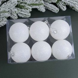 6PCS Glitter White Christmas Balls Christmas Tree Ornament Ball Pendants For Home Xmas Hanging Decoartion New Year Navidad Gifts L230626