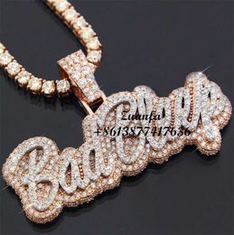 Luxury Real Gold Plated Vvs Moissanite Iced Out Diamond Letter Initial Name Jewellery Custom Letter Pendant Necklace