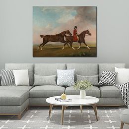Animal Canvas Art Painting George Stubbs William Anderson with Two Saddle Horses Handmade Classical Landscape High Quality