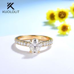 With Side Stones Kuololit Oval Cut Diamond Ring for Women Solid 10K 14K Yellow Gold Solitaire Engagement Wedding Gift Jewelry 230710