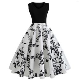 Casual Dresses Women Retro Floral Patchwork Dress Vintage Printed Sleeveless Round Neck Party Elegant Fashion Temperament