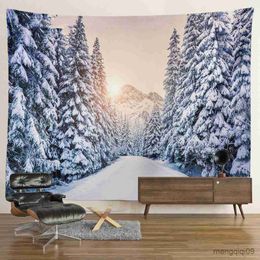 Tapestries Winter Snow Forest Tapestry Landscape Mountain Wall Hanging Tapestry Aesthetic Bedroom Living Room Decorations Hanging Curtain R230710